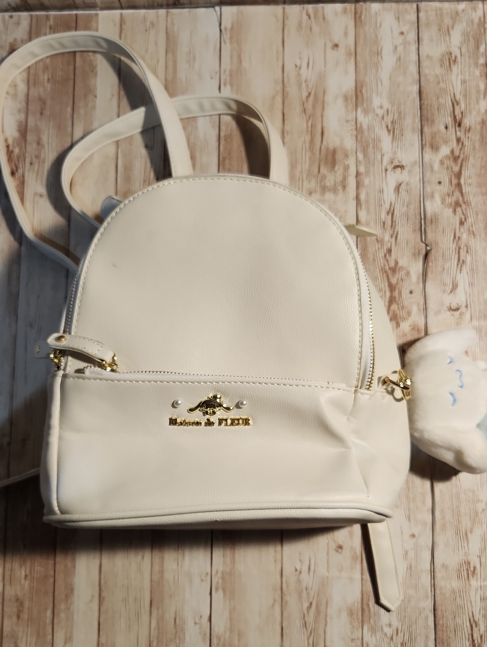 Maison De Fleur Cream Mini Cinnamaroll Backpack with Gold Hardware